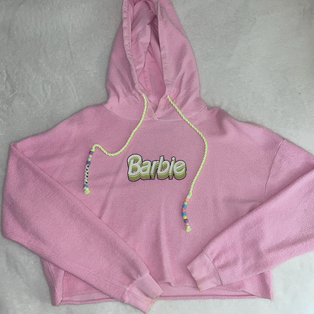 Pink Barbie Hoodie with Beaded Drawstrings